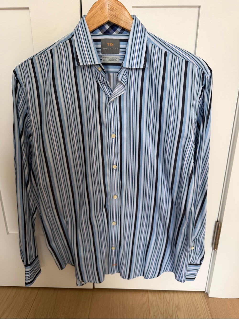 Thomas Dean Boys Blue Stripe Button-Down Shirt, size: 18-20